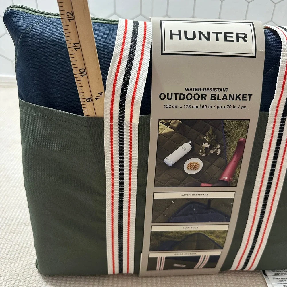 Hunter Outdoor Blanket Water-Resistant Picnic Mat Olive Navy Tote 60x70 NEW
